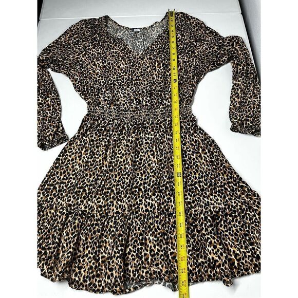 Old Navy Womens Fit & Flare Dress Multicolor Cheetah Print V Neck Long Sleeve M - Picture 7 of 9